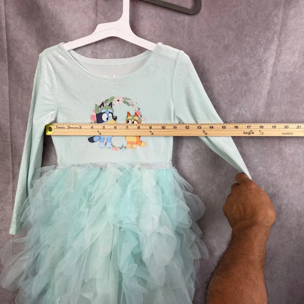 Bluey Bingo Girls Mint Green Long Sleeve Tulle Tutu Dress BBLUK75CDK New 5T
